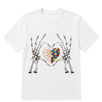 Autism Awareness Gothic Skull Hand Autism Puzzle Piece Heart Halloween T-Shirt