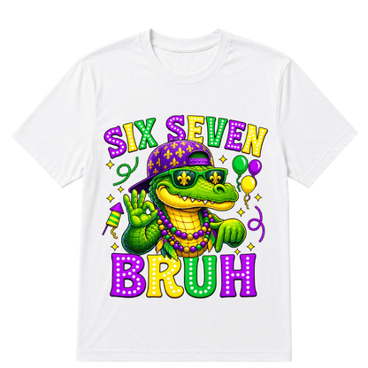 Mardi Gras Six Seven Bruh Mardigator Alligator 6 7 Meme Boys T-Shirt