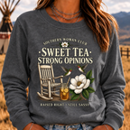 Southern Woman Club Sweet Tea Strong Opinions Vintage Magnolia Graphic For Southern Sweatshirts