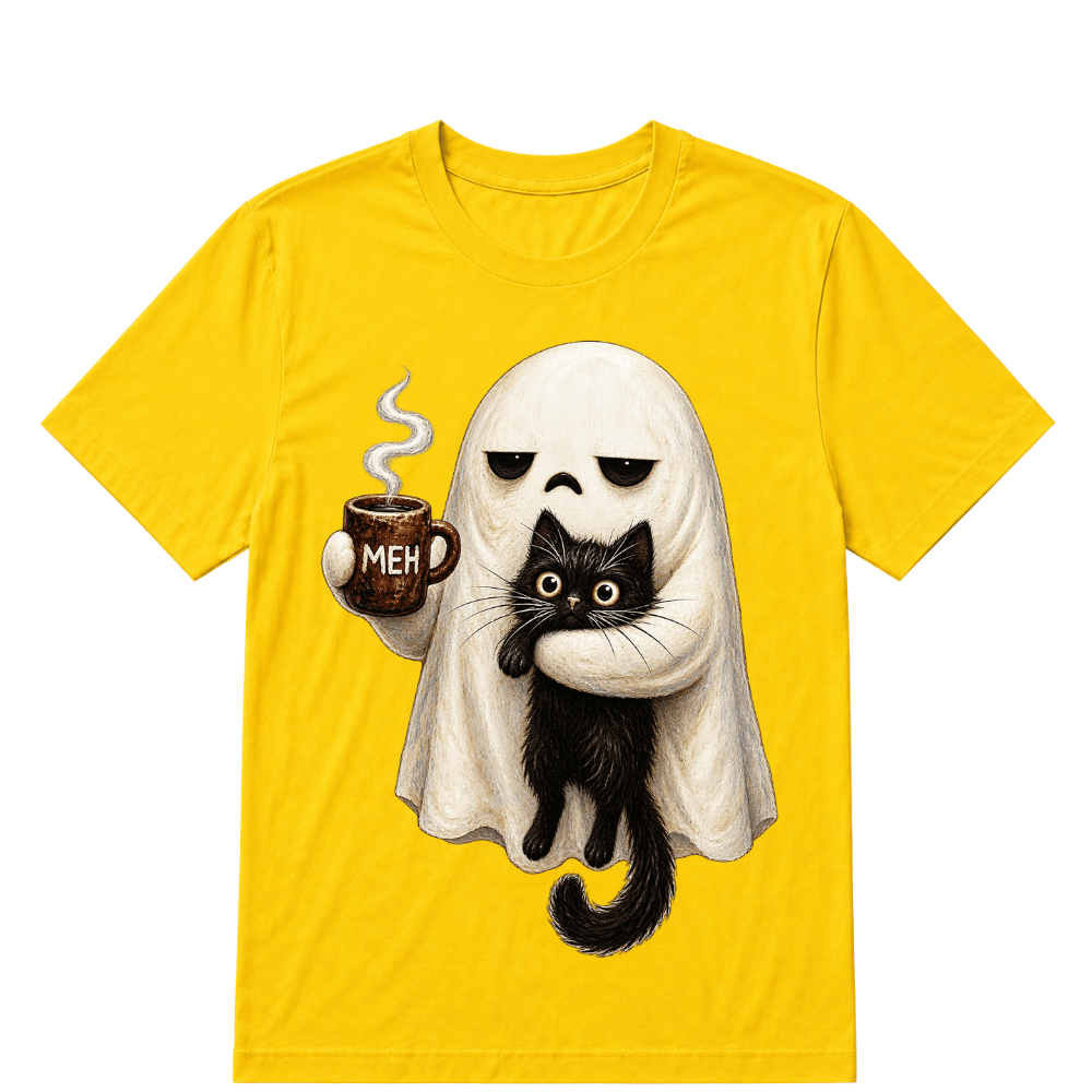Ghost Cat Spooky Black Cat Funny Halloween Coffee Lover T Shirt
