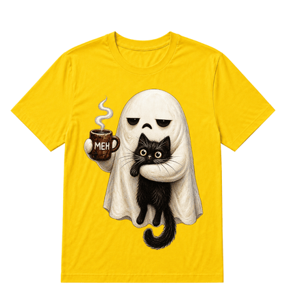 Ghost Cat Spooky Black Cat Funny Halloween Coffee Lover T Shirt