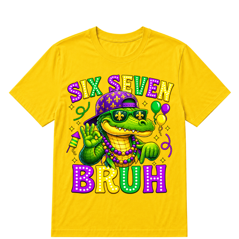 Mardi Gras Six Seven Bruh Mardigator Alligator 6 7 Meme Boys T-Shirt