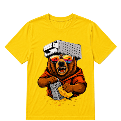 Retro Bear with Cheese Grater Hat and Sunglasses Vintage T Shirt