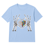 Autism Awareness Gothic Skull Hand Autism Puzzle Piece Heart Halloween T-Shirt