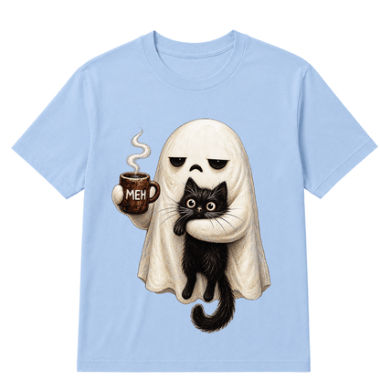Ghost Cat Spooky Black Cat Funny Halloween Coffee Lover T Shirt