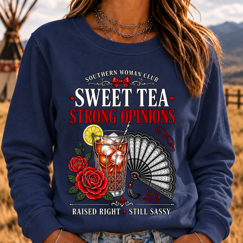 Southern Woman Club Sweet Tea Strong Opinions Raised Right Still Sassy Sweatshirts