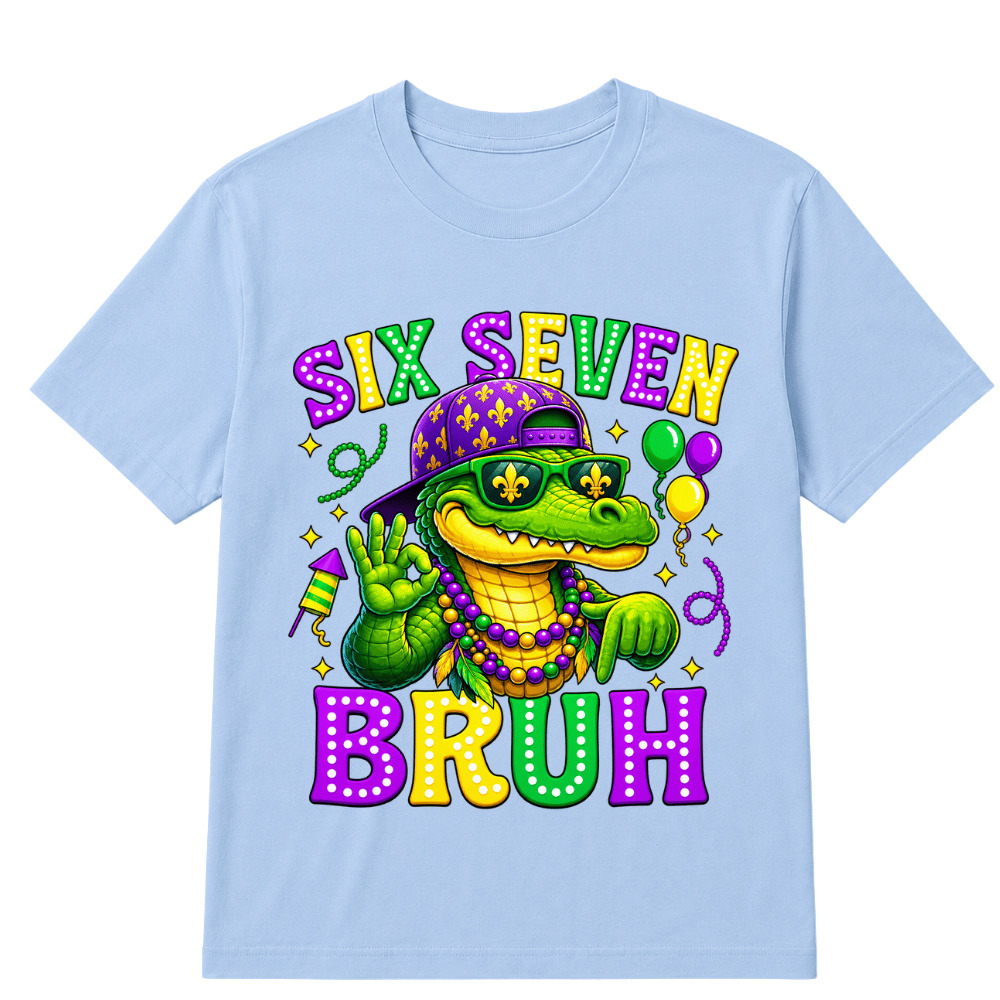 Mardi Gras Six Seven Bruh Mardigator Alligator 6 7 Meme Boys T-Shirt