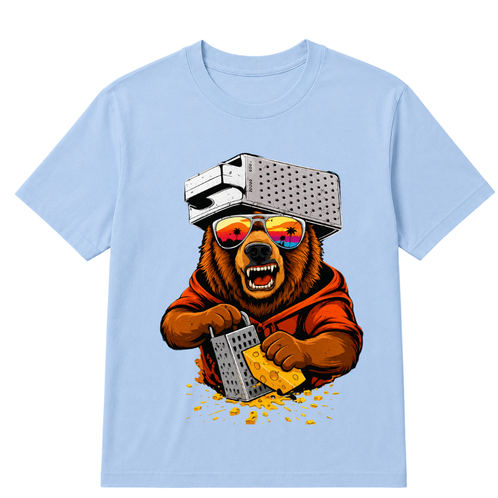 Retro Bear with Cheese Grater Hat and Sunglasses Vintage T Shirt