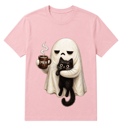 Ghost Cat Spooky Black Cat Funny Halloween Coffee Lover T Shirt