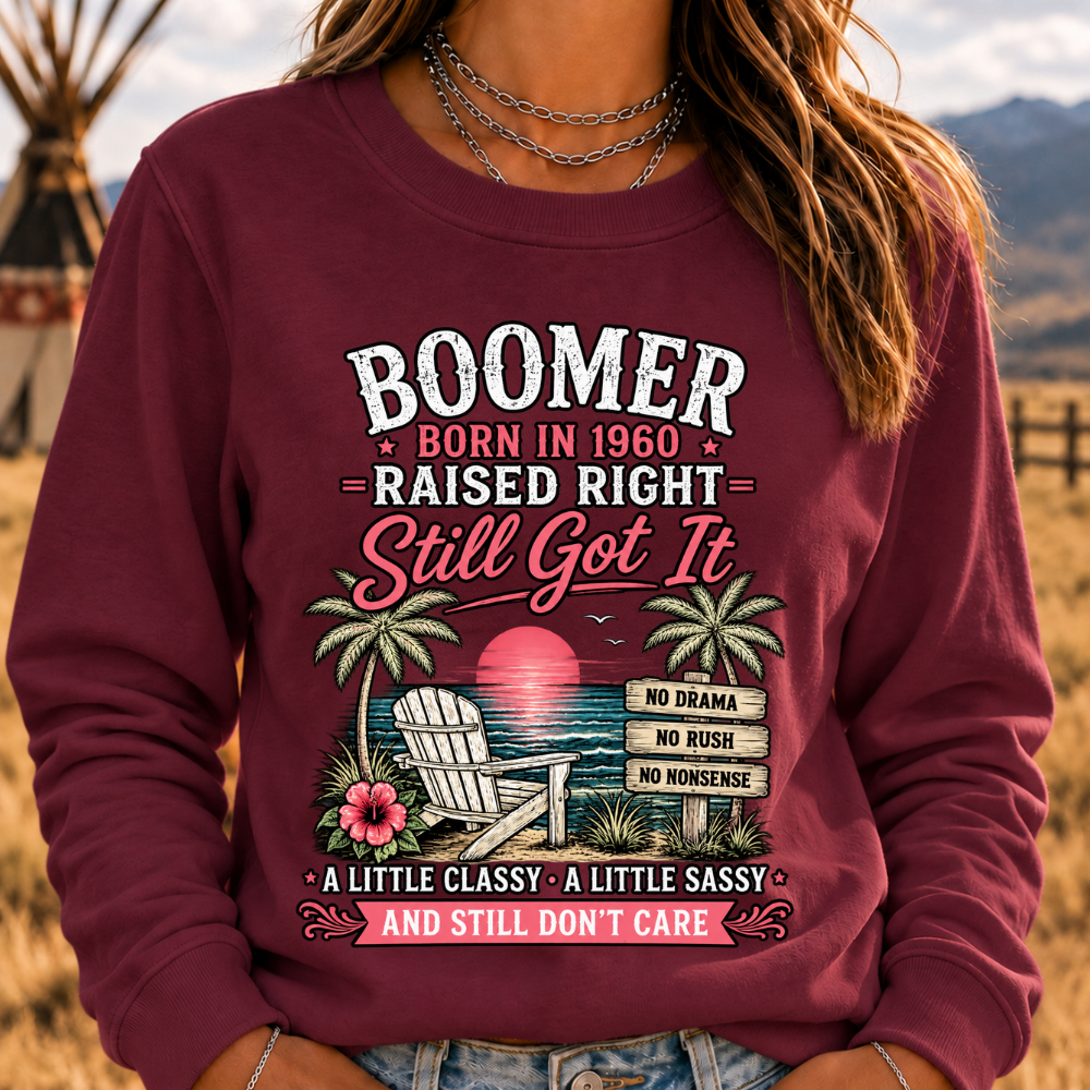 "Boomer – Born in 1960. Raised Right. Still Got It." Sweatshirts