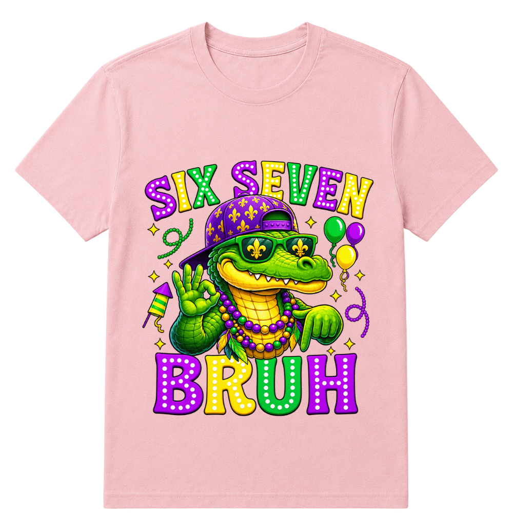 Mardi Gras Six Seven Bruh Mardigator Alligator 6 7 Meme Boys T-Shirt