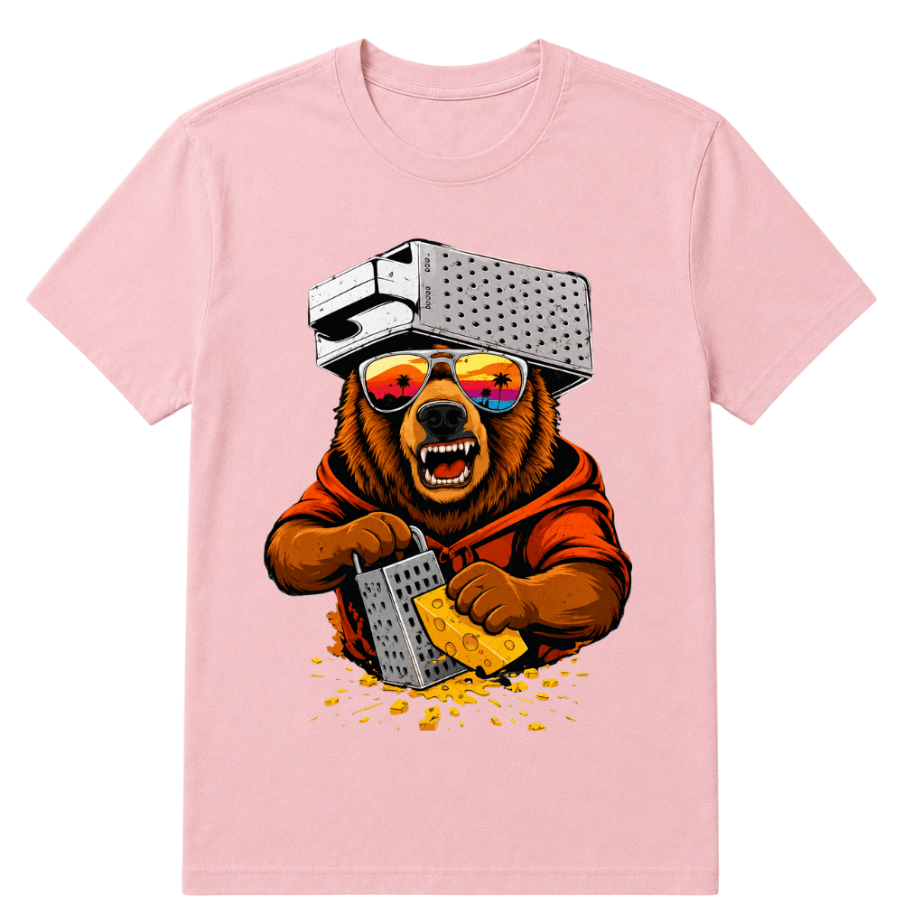 Retro Bear with Cheese Grater Hat and Sunglasses Vintage T Shirt